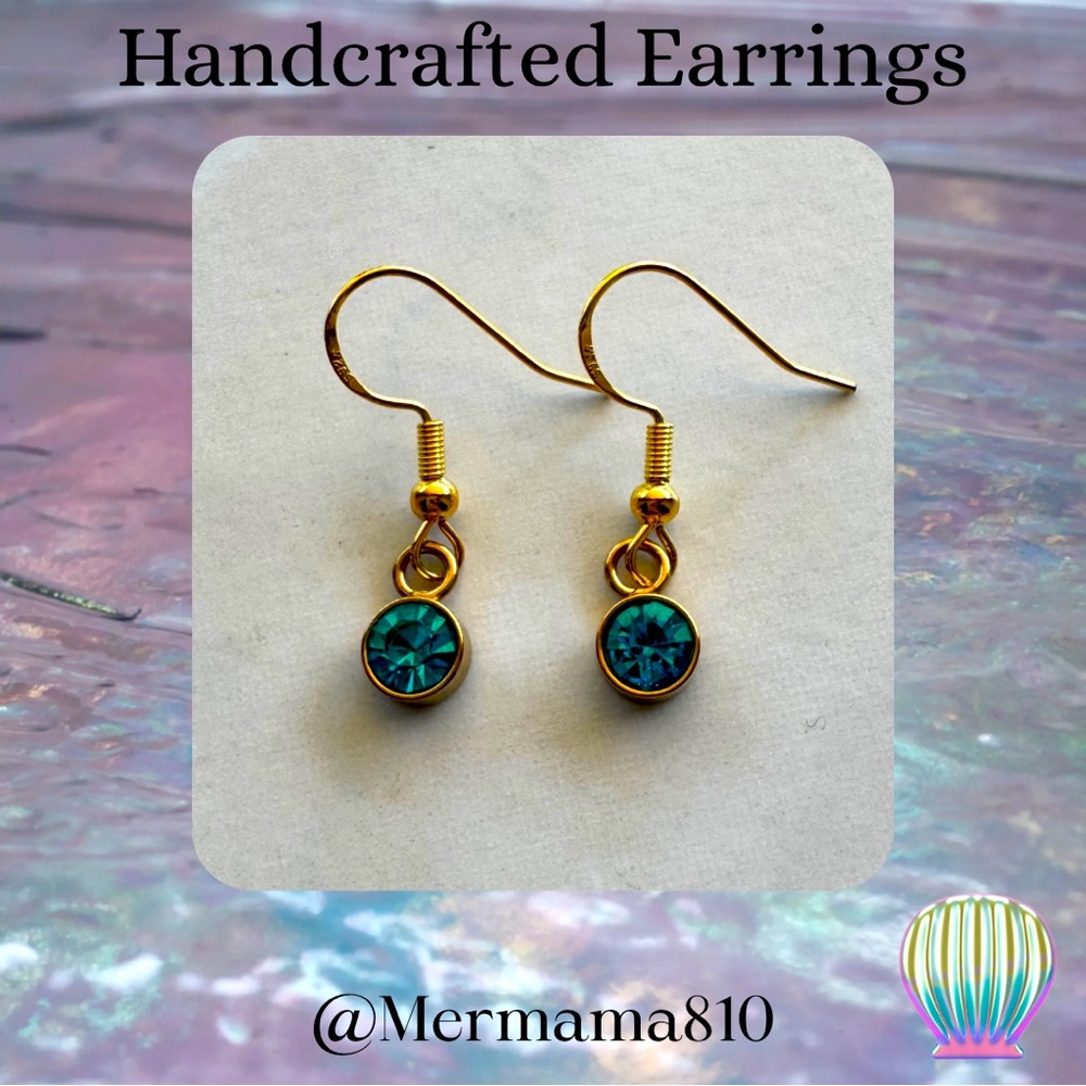Handcrafted Elegant Gold and Teal Drop Earrings